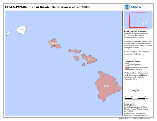 DR-4909 Hawaii Declared Counties Map
